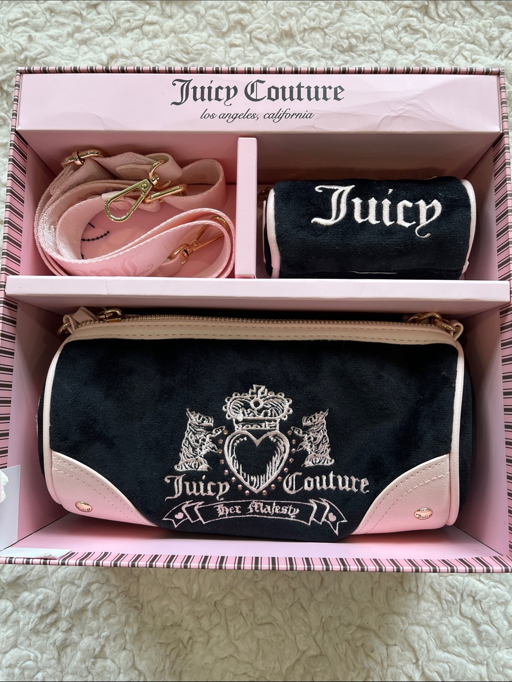 Juicy Couture Black & Pink Velvet Logo Crossbody Set